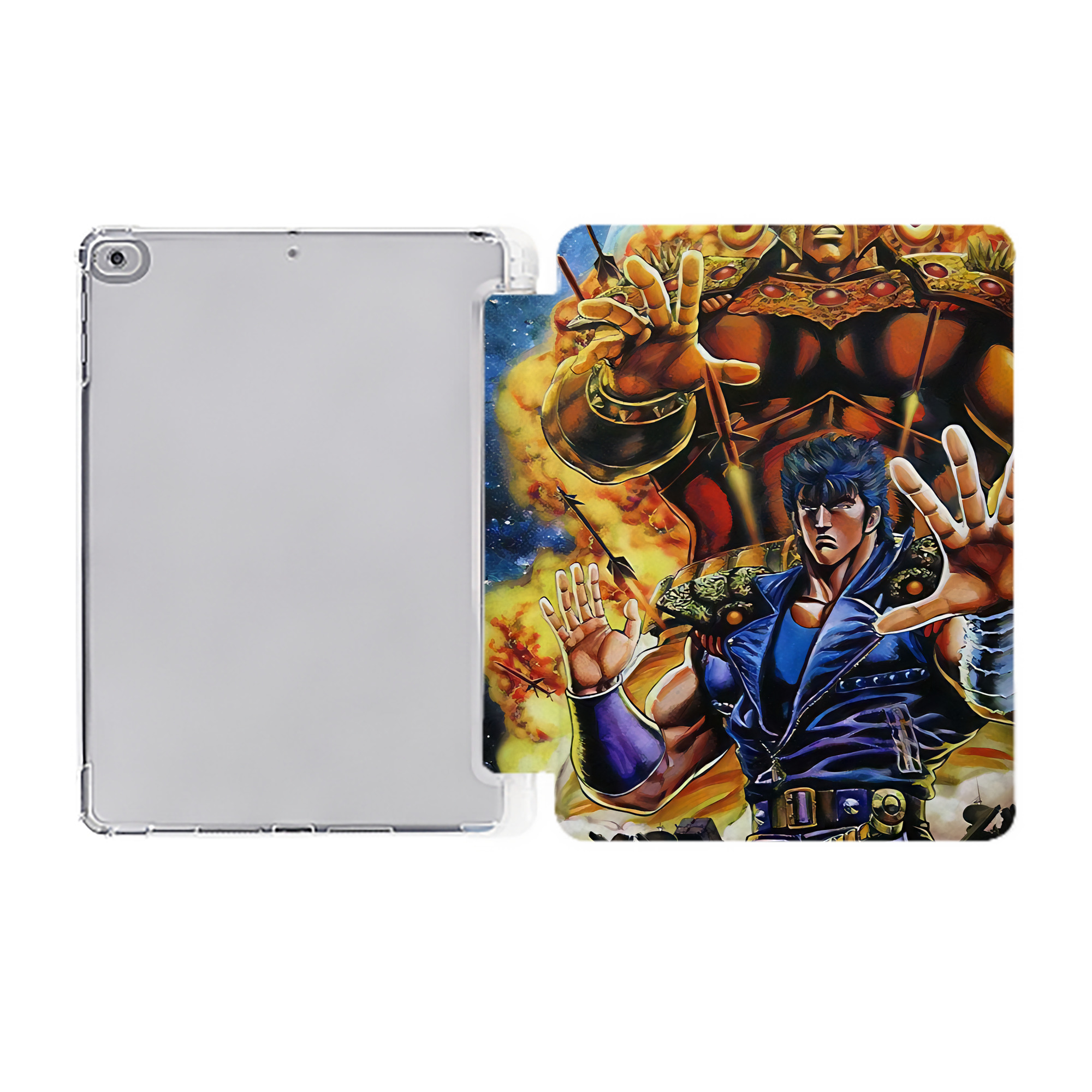 （画像用） 北斗の拳 Fist of the North Star IPad ケース ペン収納付き 三つ折りスタンド PUレザー×シリコン 対応機種9.5/10.5/10.9インチ